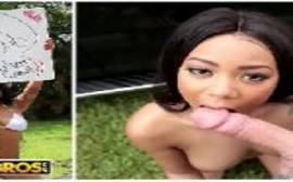 Young Black safadinha lambendo uma rola grande da porra com tudo mesmo em um video de sexo foda